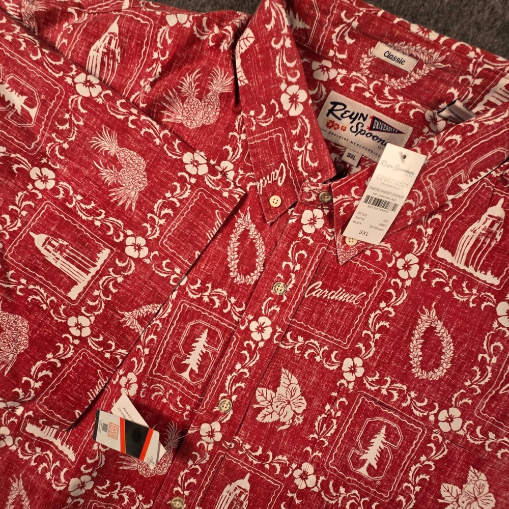 Reyn Spooner Hawaiian Shirt Mens 3XL Stanford University Cardinal Red NEW